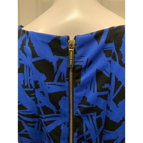 Michael Kors Blue & Black Geometric Fit & Flare Short Sleeve Dress Size 10 - Picture 7 of 8